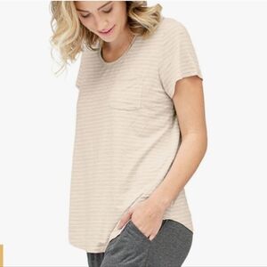 Kindred Bravely Everyday Maternity & Nursing T-shirt | Oatmeal Stripe w/ pocket